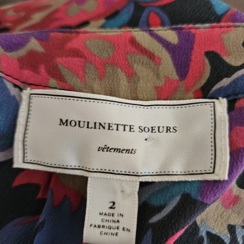 NWOT Anthropologie Moulinette Soeurs pink purple red blue floral silk top 2 - Picture 2 of 7